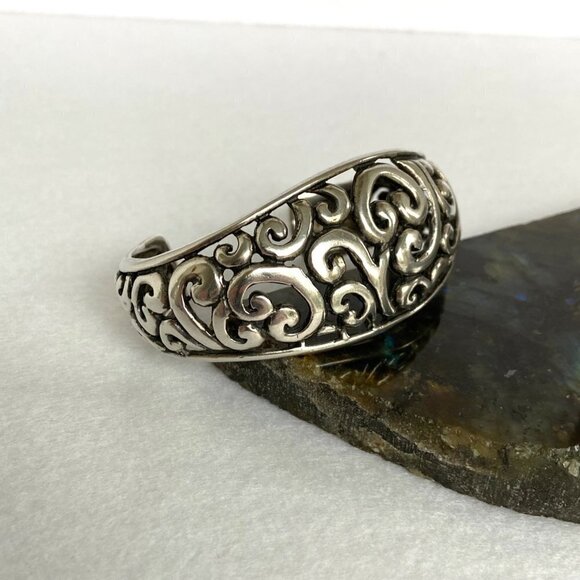 Sterling Silver 925 Chunky Openwork Scrollwork Wide Cuff Bracelet Sz 6" 36g - Picture 13 of 16